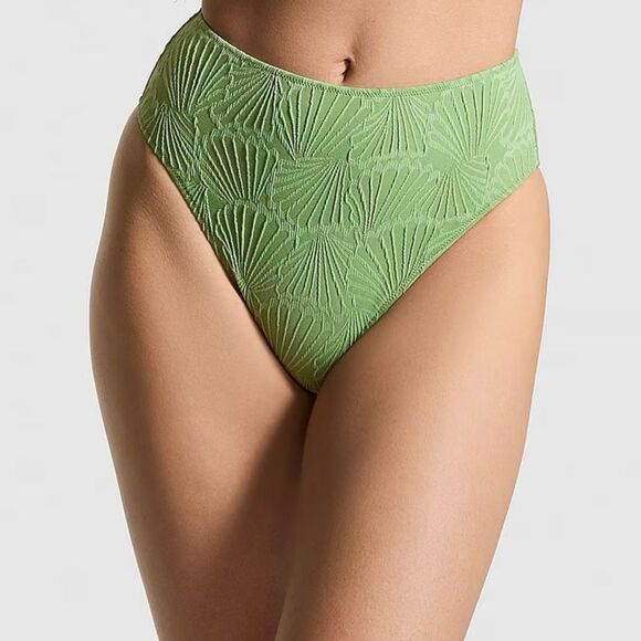 NEW PINK Victoria’s Secret green high waist textured bikini swim bottoms size M - Picture 1 of 7